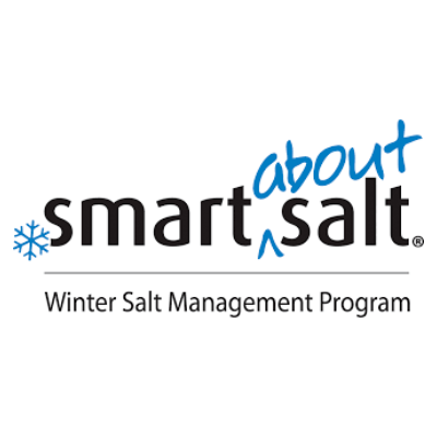 Logo for "Smart About Salt" with a snowflake icon. Text below reads "Winter Salt Management Program." Blue and black color scheme.