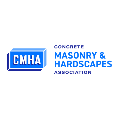 Blue and white logo for the Concrete Masonry & Hardscapes Association, featuring the letters CMHA in a block design.